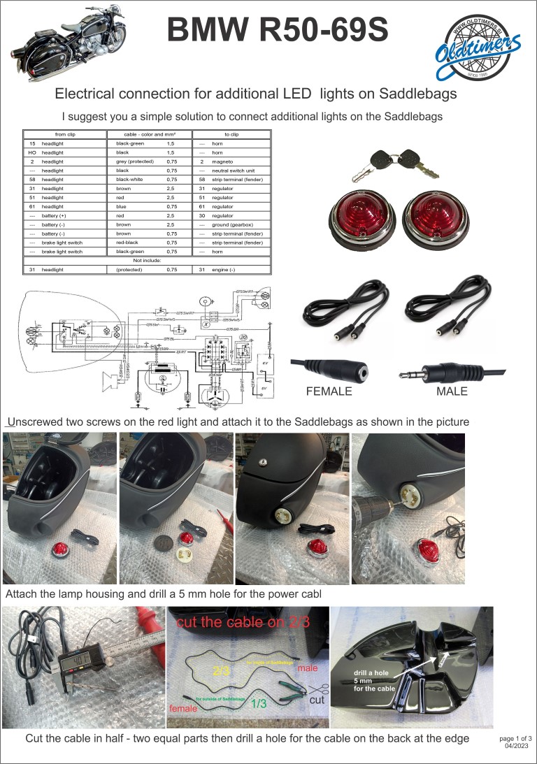 Wiring diagram for additional Light on the Saddlebags ready For BMW R50 R69S 1 Medium